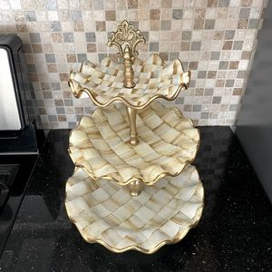 MacKenzie Childs Parchment Ceramic Three Tier Sweet Stand - Retired